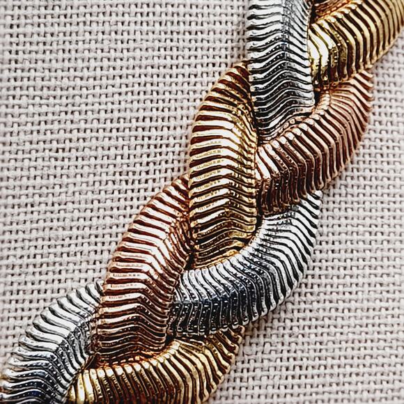 Vintage Monet 3 Tone Braided Snake Chain Necklace 16” Signed 1980s - Picture 4 of 10